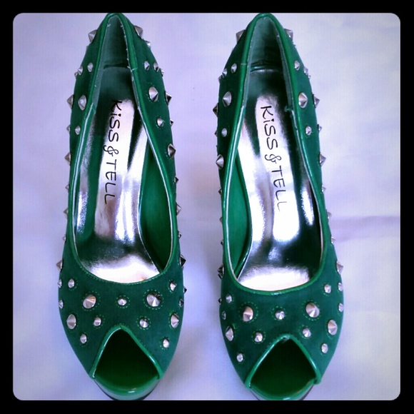 Kiss and Tell green studded high heels