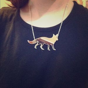 Mirrored fox necklace with silver chain