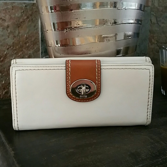 Coach Clutches & Wallets - Coach Cream & Camel Leather Turn-key Wallet