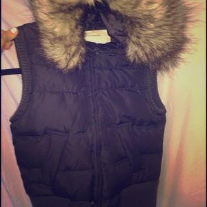 Navy Fur Lined Hooded Vest