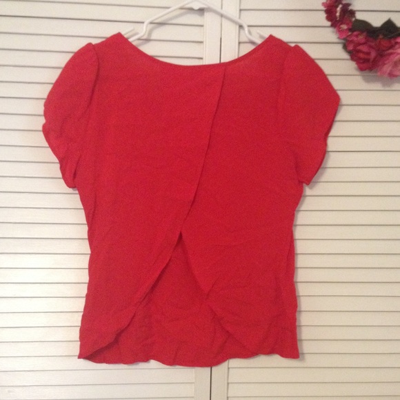 UO Red Open Back Shirt with Fancy Sleeves