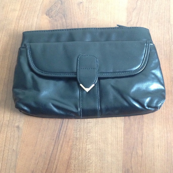 Vintage Black Leather Gold Hardware Clutch