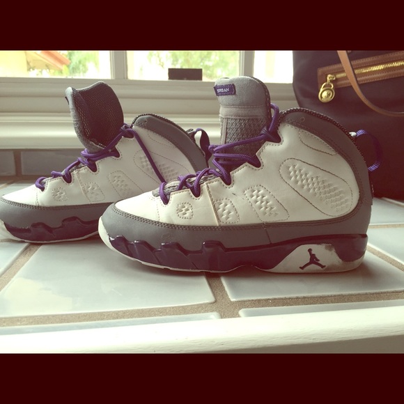 Purple and gray Jordans