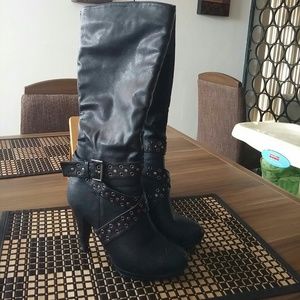 JustFab Black buckled knee high boots