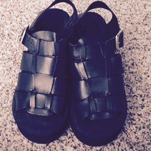 Black leather platform sandals