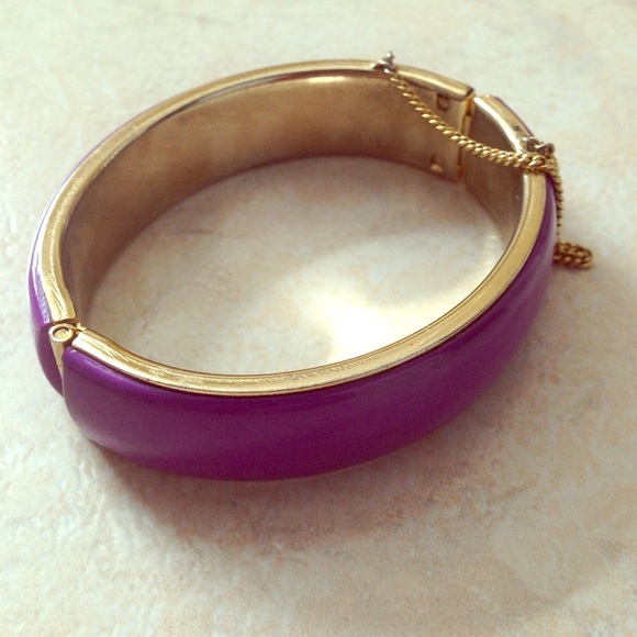 Antique Vintage Purple Enamel Gold Bangle and Chain Bracelet
