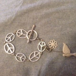 Lucky Brand Peace Sign Silver Bracelet