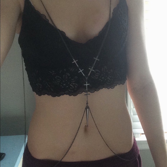 Dark Silver Cross Body Chain/Necklace
