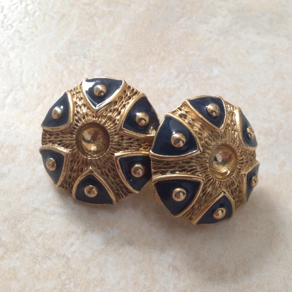 Gold Round Vintage Clip-On Earrings