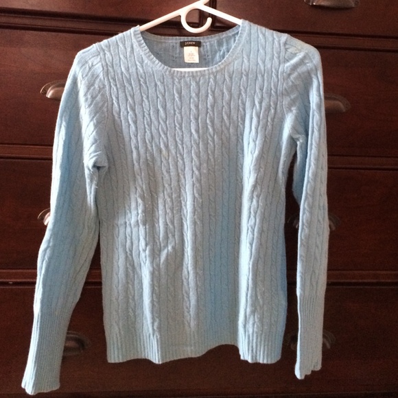 JCrew blue part-cashmere cable knit sweater