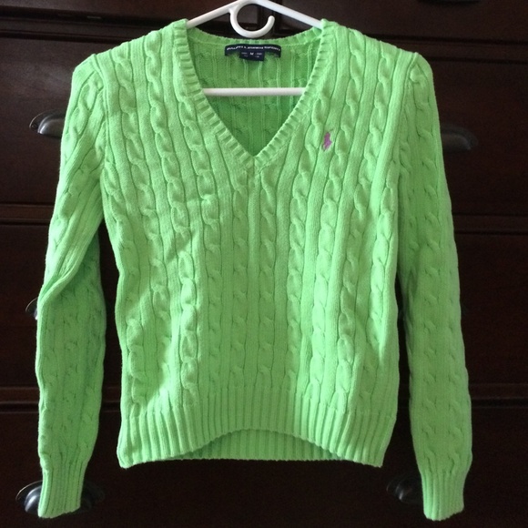 Ralph Lauren green cable knit v-neck sweater