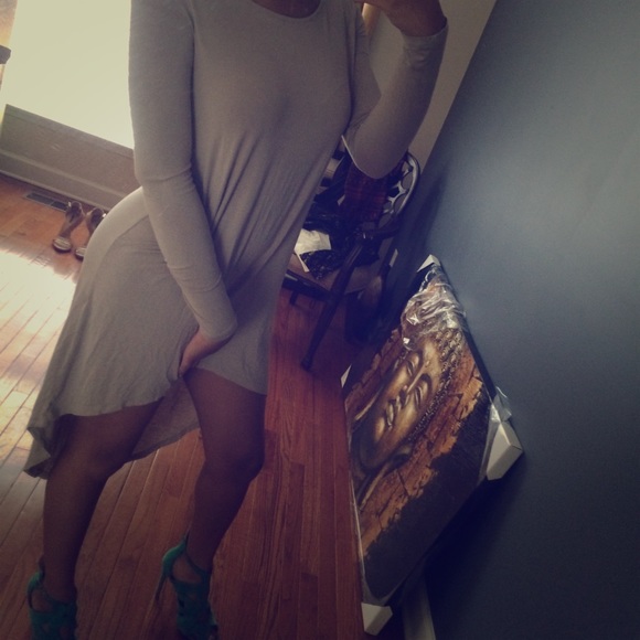Taupe High-Low Long Sleeve Dress