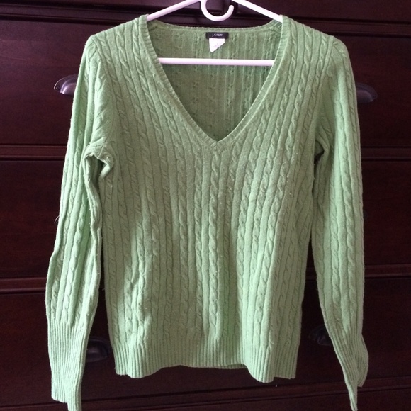 J. Crew green cable knit v-neck sweater