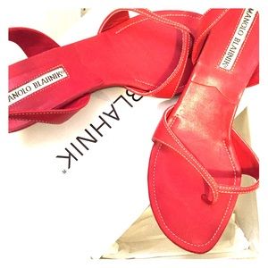 Manolo Blahnik coral sandals