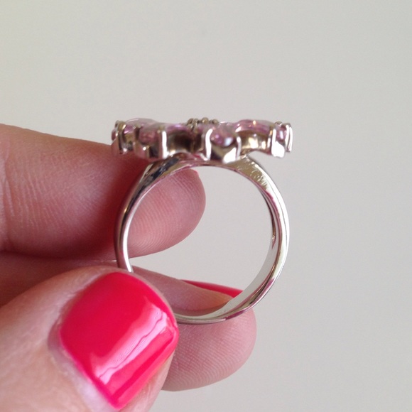 Silver and CZ pink flower ring in Size 8 - Picture 3 of 4