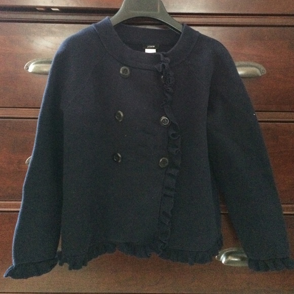 J.Crew navy blue knit blazer with ruffles