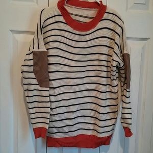 Striped sweater with faux leather detail on elbow