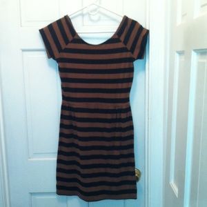 Brown and black scooped neck dress.