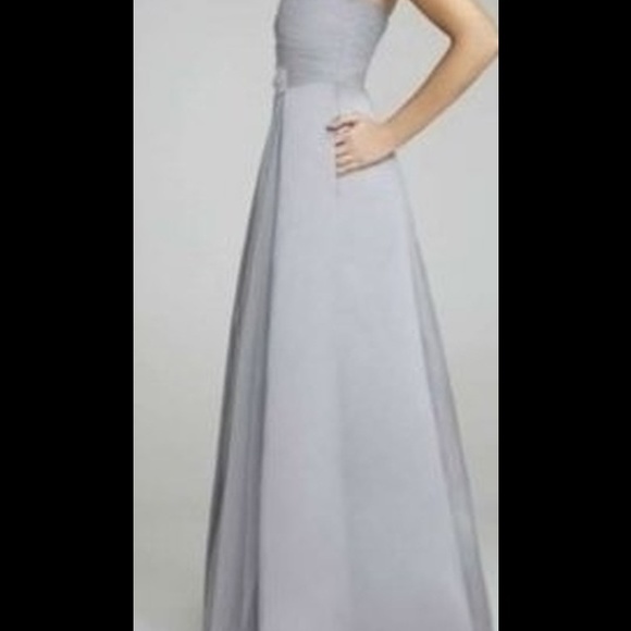 Davids Bridal Strapless Satin Dress w/Side Brooch - Picture 2 of 3