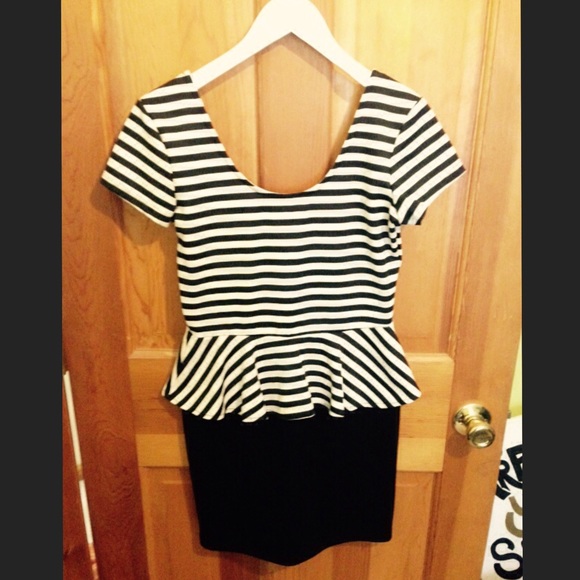 Sparkle and fade black and white peplum dress