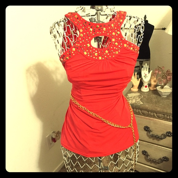 Cache orange red summer blouse