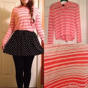 Pink and White Striped Hoodie