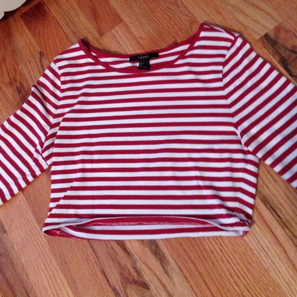 Forever 21 red and white long-sleeved crop top