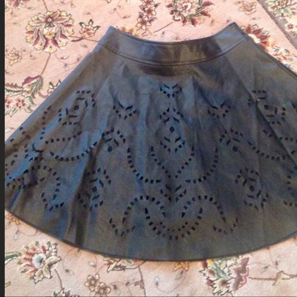 Pleather skater skirt with laser cut out designs