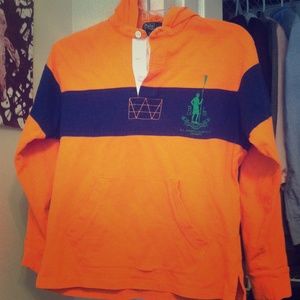 Polo Ralph Lauren Orange, and Blue pullover hoodie