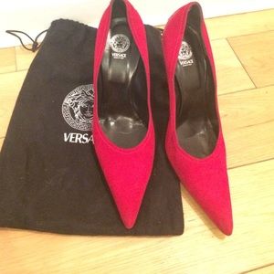 Versace red suede pump high heel