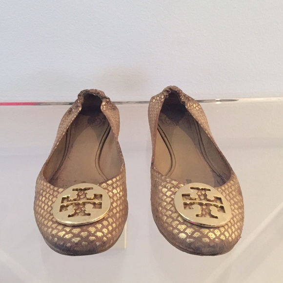 Gold Snakeskin Tory Burch Flats