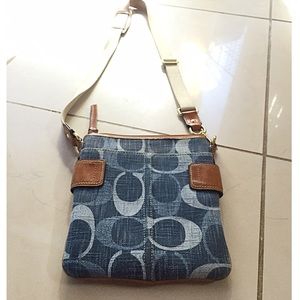 Here is the back of the denim Coach purse