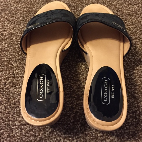 COACH JOANNE WOMENS BLACK MONOGRAM CORK WEDGE - Picture 2 of 4