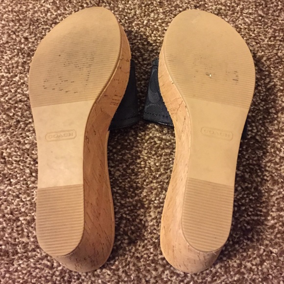 COACH JOANNE WOMENS BLACK MONOGRAM CORK WEDGE - Picture 3 of 4