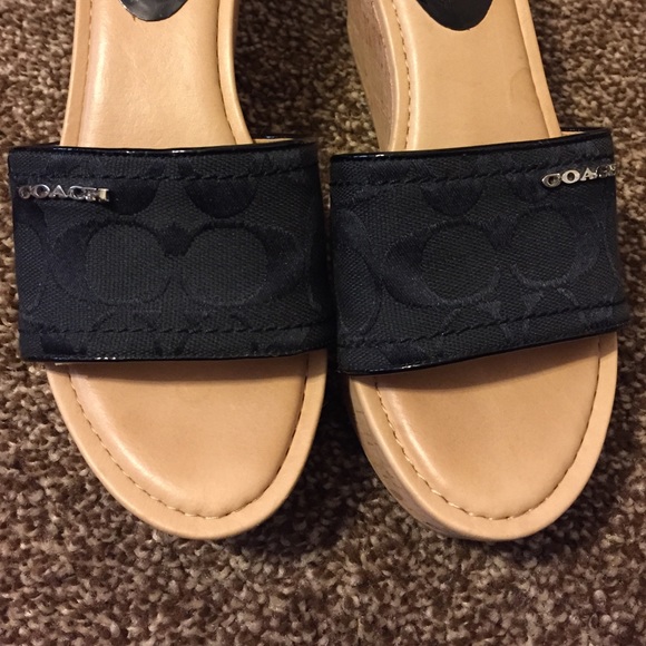COACH JOANNE WOMENS BLACK MONOGRAM CORK WEDGE - Picture 4 of 4