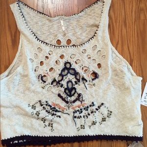 Free People Embroidered Knit Tank