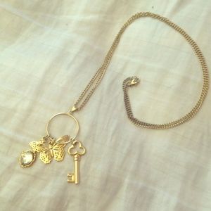 Mirror/Butterfly/Key long necklace