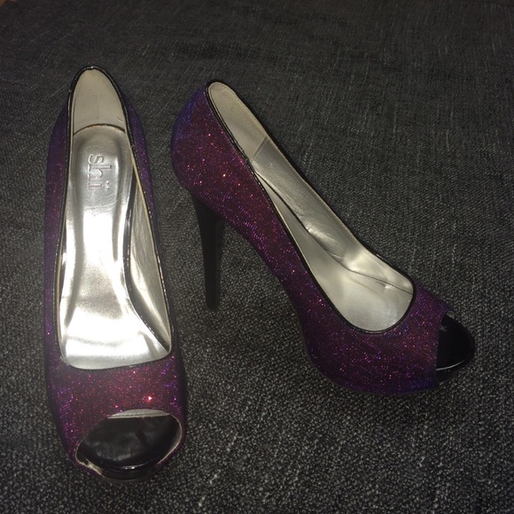 Ladies Shi Purple, Sparkle-Print Heels- size 8.5