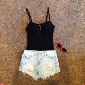 Black lace trim tank top with built in bra