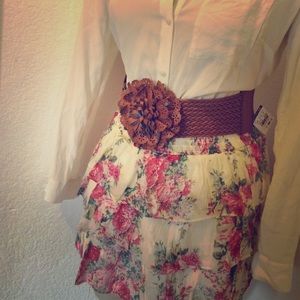 Cream Floral Ruffle Skirt