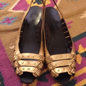 BCBG Max Azria Gold Studded Leather Flats Size 6.5