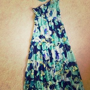 One shoulder Black floral maxi dress