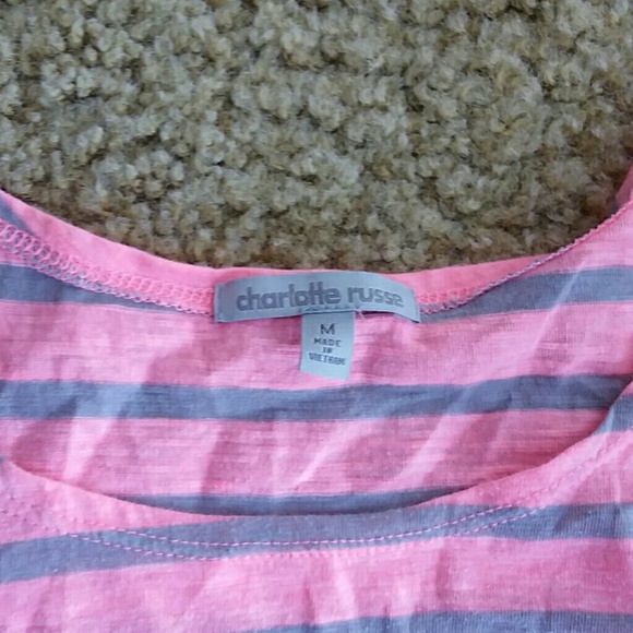 Neon pink grey stripped tye front top - Picture 2 of 2