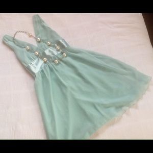 Aqua Chiffon V-Neck dress