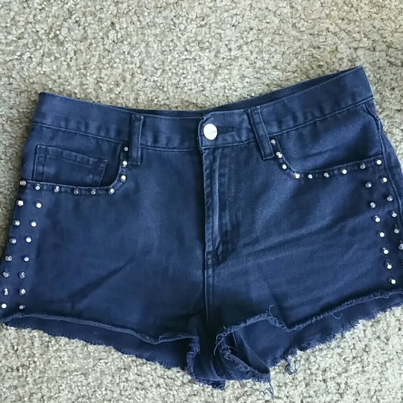 High waisted black studded shorts