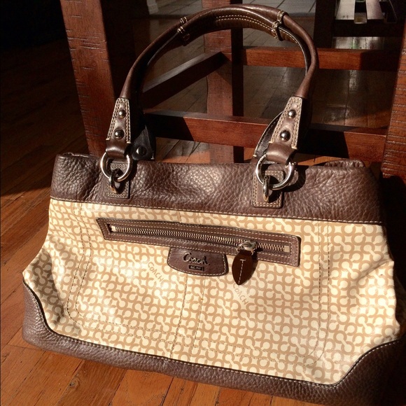 Coach Lacquer Leather Brown and Beige Purse/ Pink