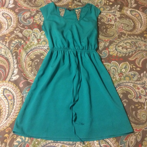 Teal fit and flair dress