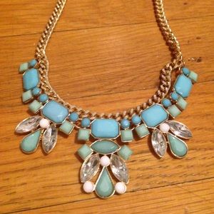 Blue and sea green gold bauble necklace.