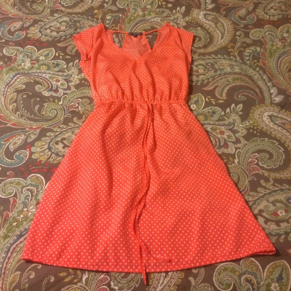 Coral, polka dot dress