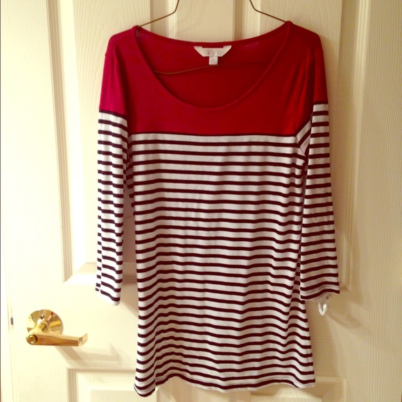 CHARMING CHARLIE RED & STRIPE SHIRT